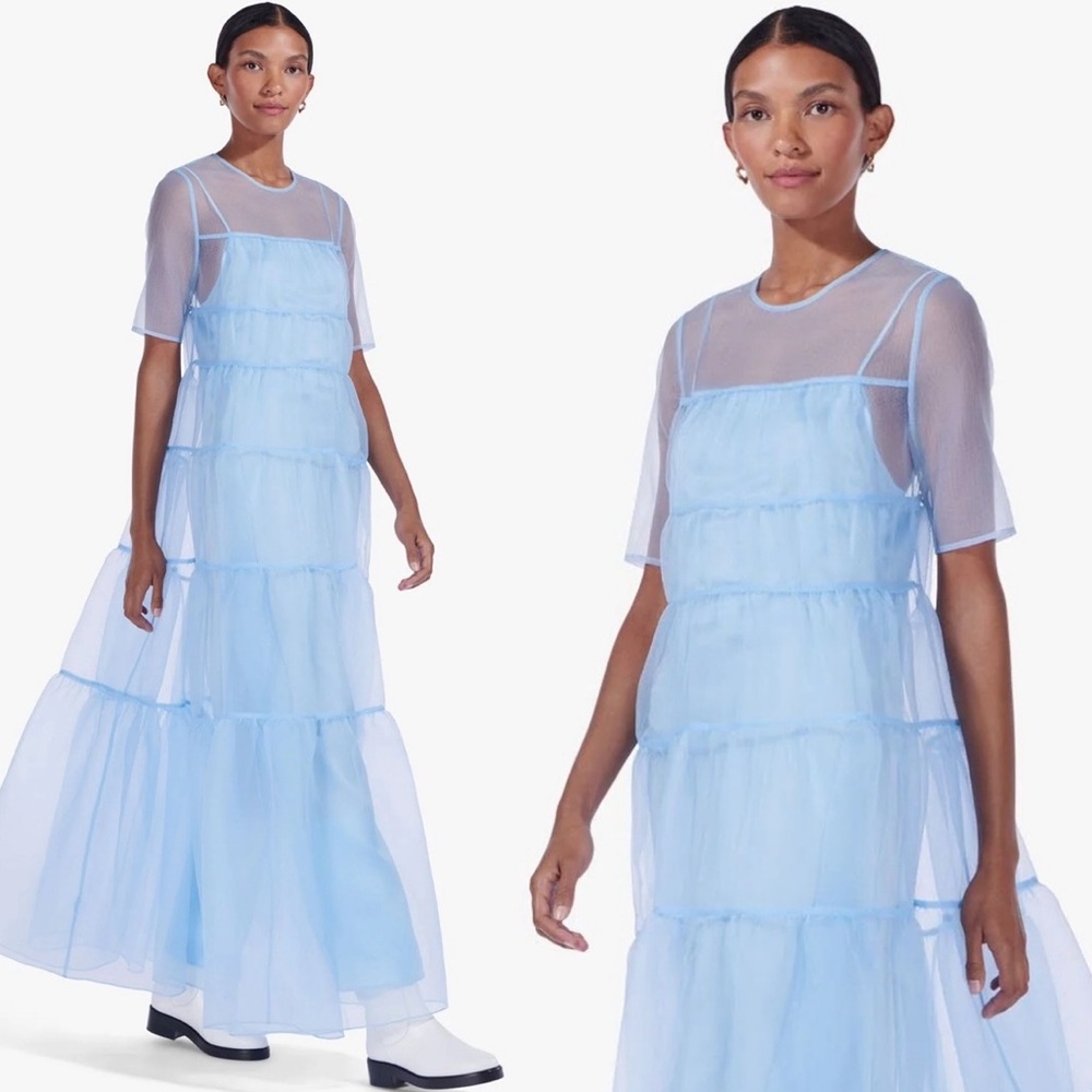 🌺🎉HP🎉🌺 NWT Staud Hyacinth Tiered Organza Maxi Dress French Blue - Picture 2 of 15